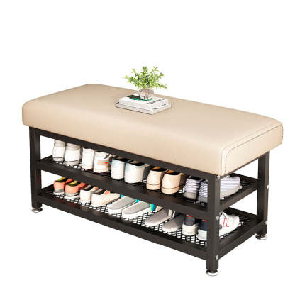 Modern Tech Fabric Steel 2-Shelf Shoe Storage — Beige / White