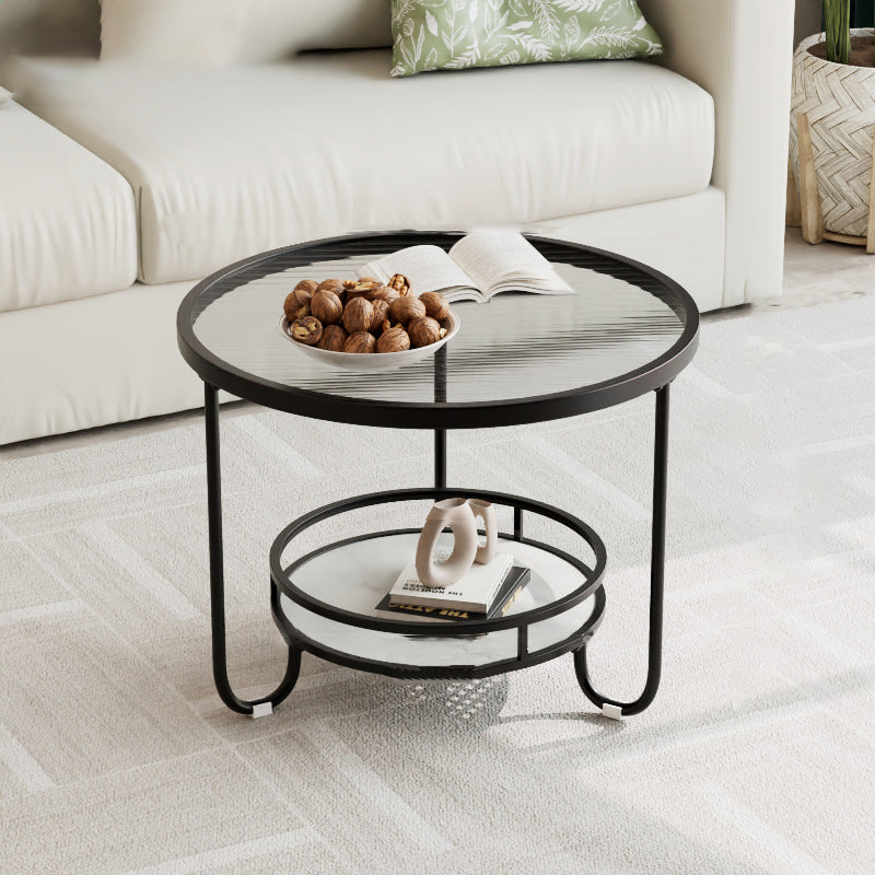 Modern Round Striped Glass Metal Coffee Table