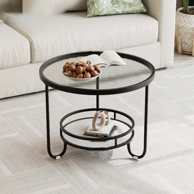 Lighom minimalist round striped black coffee tables in metal — Small / Striped Glass