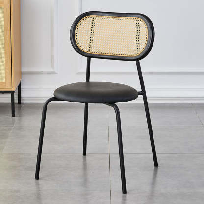 Vintage Rattan Arc Dining Chair — Black Legs + Black Backrest +Brown Seat