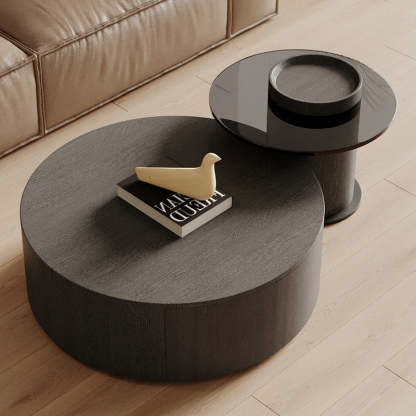 Minimalist Wood Metal Glass Coffee Table Set — Coffee Table - Large / Khaki
