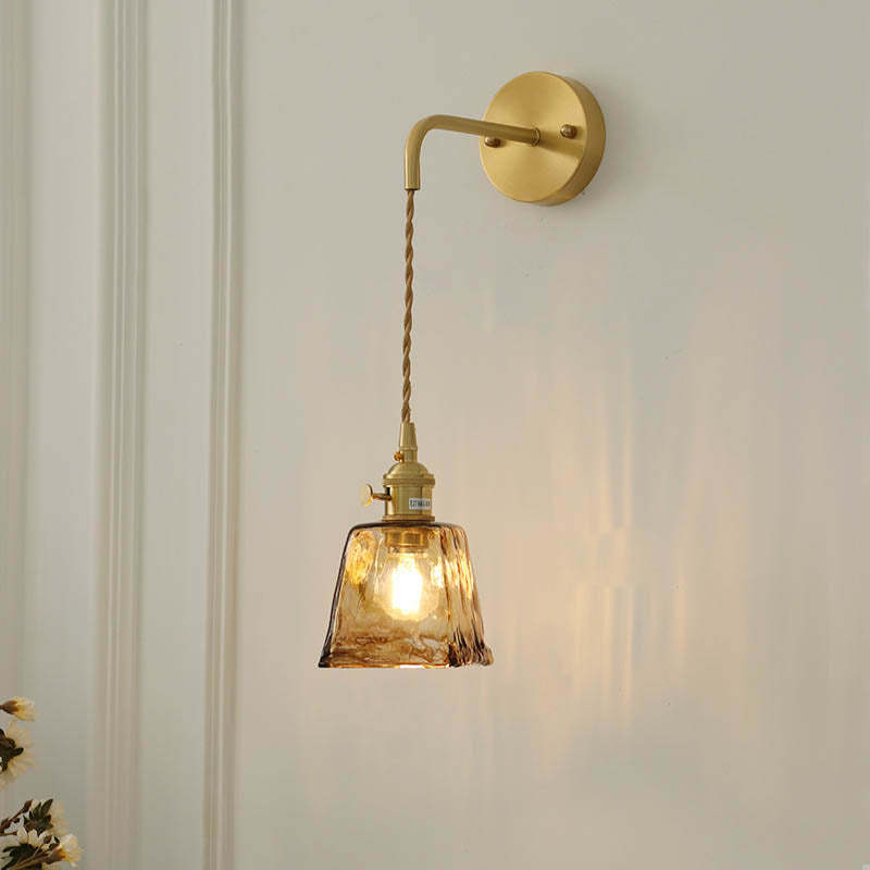 Modern Eclectic Amber Glass Geometric Jar Sconce