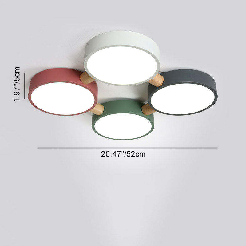 Scandinavian Macaron Iron Geometric Wood LED Flush Light