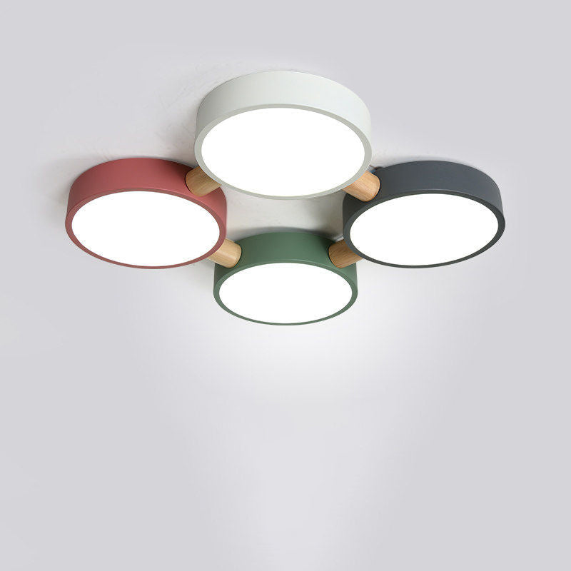 Scandinavian Macaron Iron Geometric Wood LED Flush Light