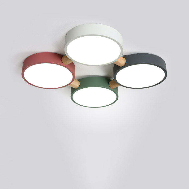 Scandinavian Macaron Iron Geometric Wood LED Flush Light