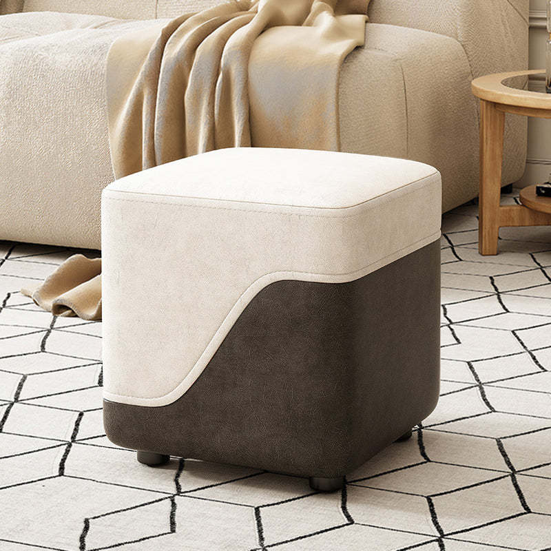 Minimalist Napa Leather Solid Wood Low Stool — Brown + White