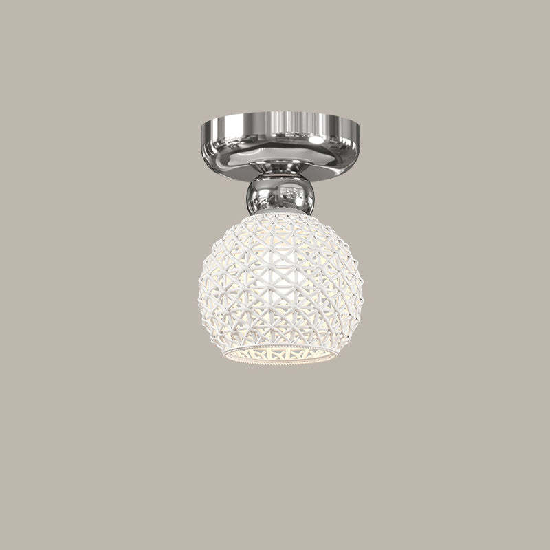 Modern Cream Iron Lace Round 1-Light Ceiling Light — E / Silver / 220V-240V For UK/AU