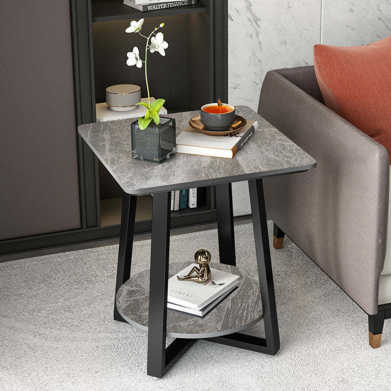 Minimalist Rock Slab Iron 2-Tier Side Table — White Tabletop + Gold Frame