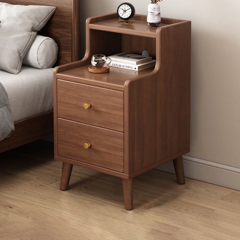 Chinese Wood Nightstand 2-Drawer Shelf