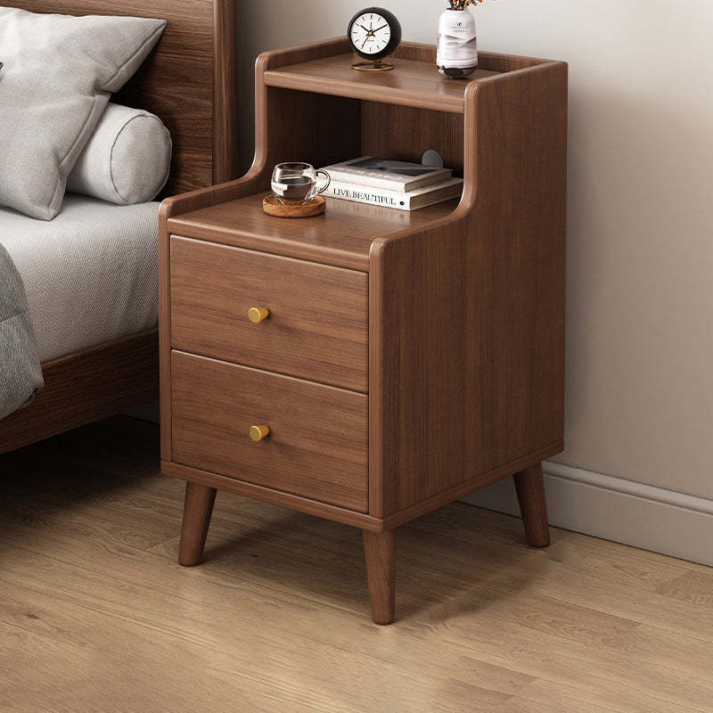 Chinese Wood Nightstand 2-Drawer Shelf