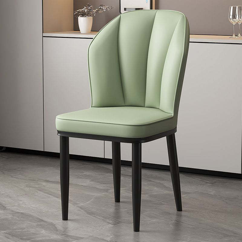 Modern PU Leather Wing-Back Dining Chair — Green + White Legs