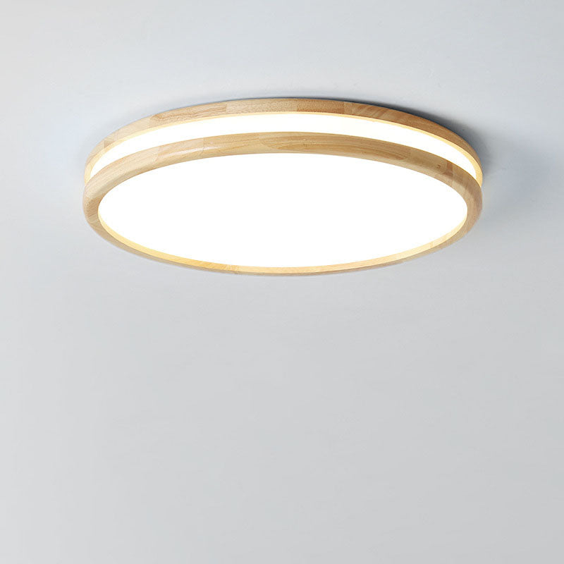 Japanese Round Wooden Slim LED Flush Mount Light — Warm Light (3000K) / 110V-120V For US/CA