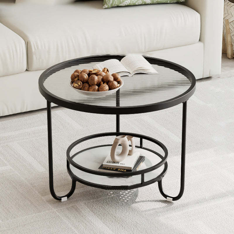 Modern Round Striped Glass Metal Coffee Table