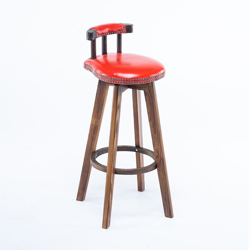 Retro Leather Wood Swivel Bar Stool