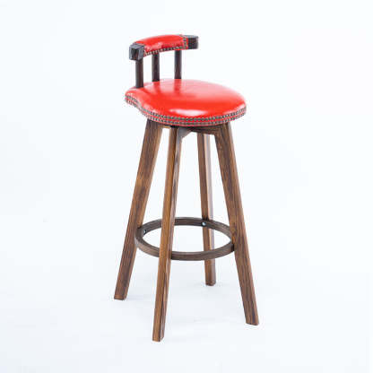 Retro Leather Wood Swivel Bar Stool