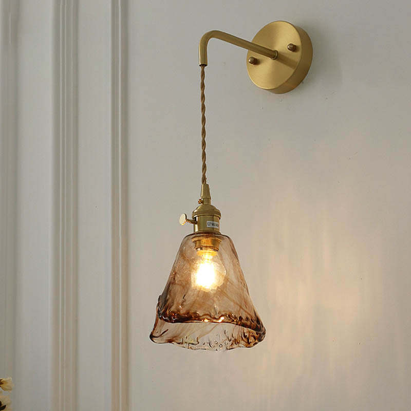 Modern Eclectic Amber Glass Geometric Jar Sconce