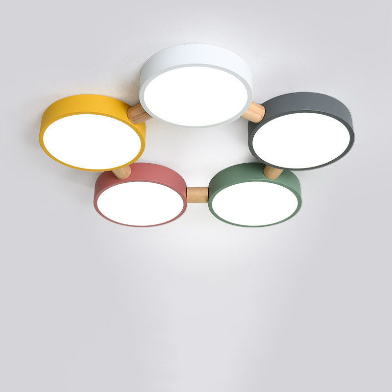 Scandinavian Macaron Iron Geometric Wood LED Flush Light