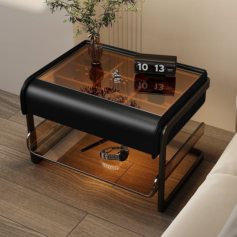 Smart Sensing Glass Wood 2-Tier Side Table — Smart Sensing Mode / Black