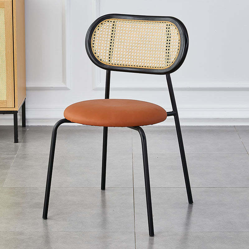 Vintage Rattan Arc Dining Chair — Black Legs + Walnut Color Backrest + Beige Seat