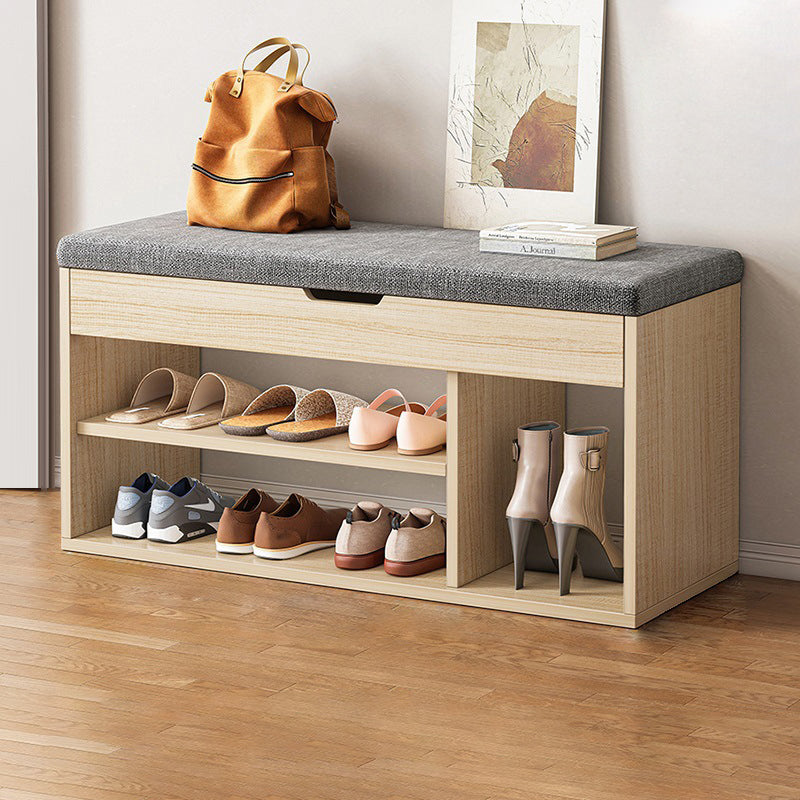 Minimalist Fabric PU Leather Wood 3-Tier Shoe Rack — Brown