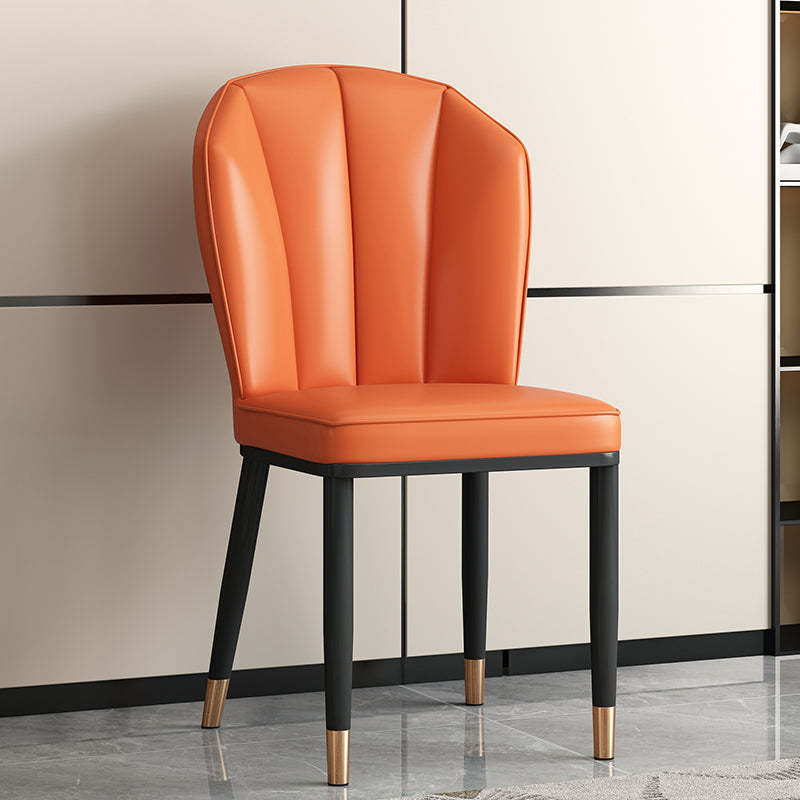 Modern Leather Steel Shell Dining Chair — Square Shape / Black / Dark Gray
