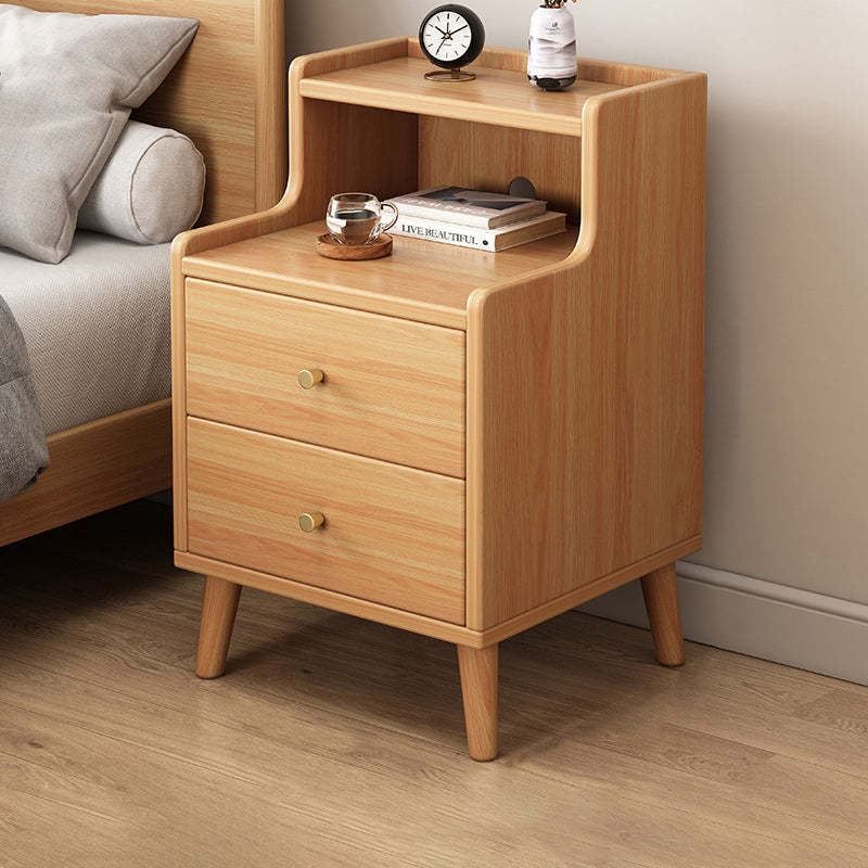 Chinese Wood Nightstand 2-Drawer Shelf