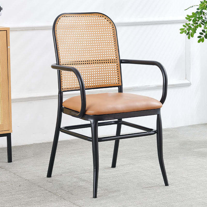Green leather rattan steel dining chairs & benches - traditional