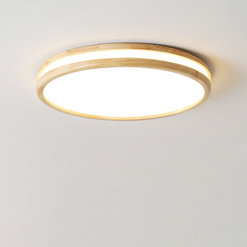 Japanese Round Wooden Slim LED Flush Mount Light — Infinitely Dimmable / 110V-120V For US/CA