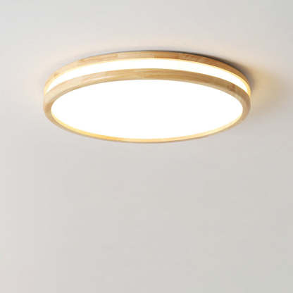 Japanese Round Wooden Slim LED Flush Mount Light — Infinitely Dimmable / 110V-120V For US/CA