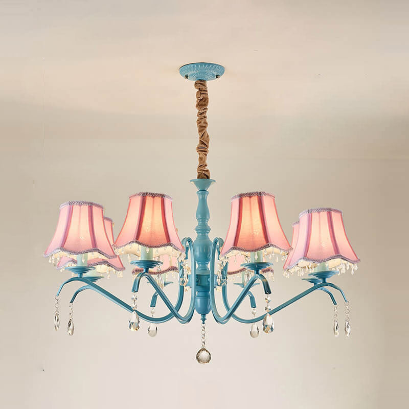 Modern Cone Iron Crystal Fabric Chandelier