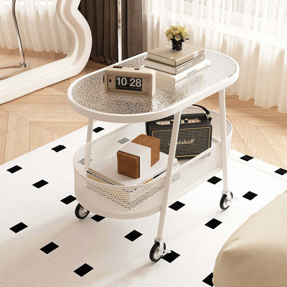 Modern Elliptical Glass Iron 2-Tier End Table — C / Beige
