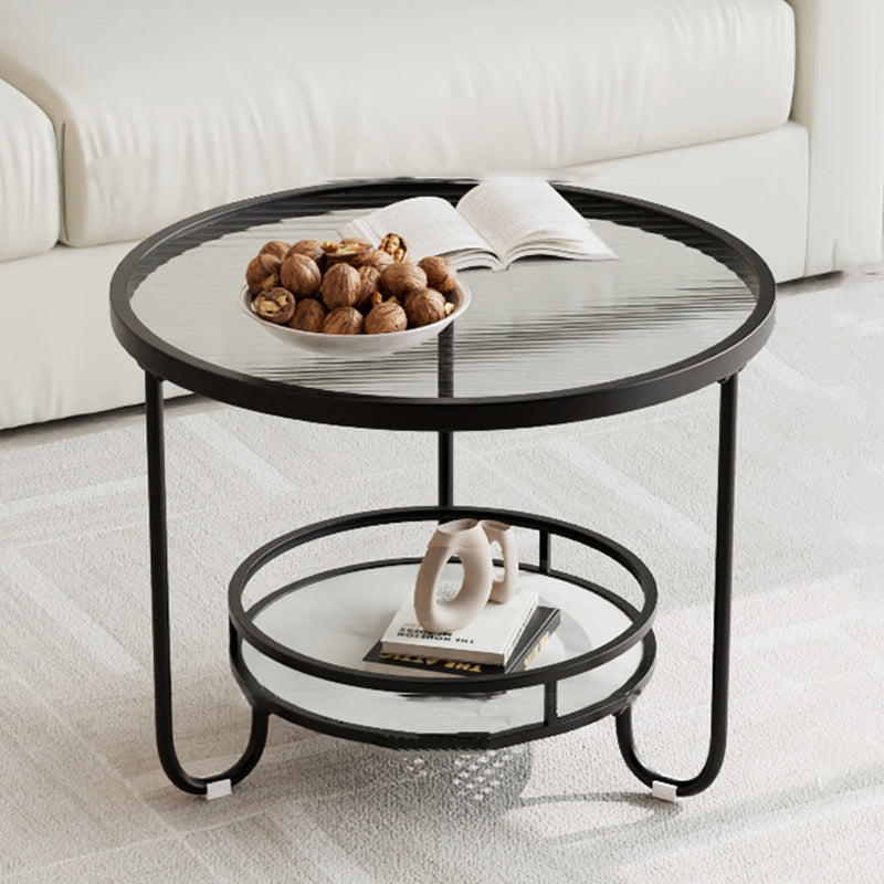 Modern Round Striped Glass Metal Coffee Table