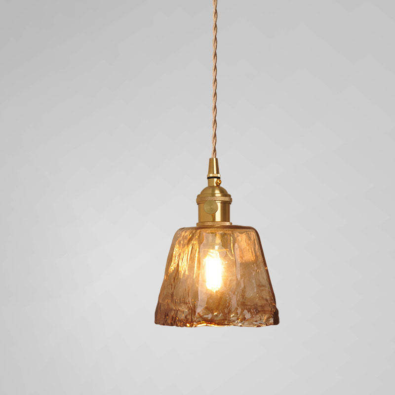 Retro Brass Geometric Amber Glass Pendant Light
