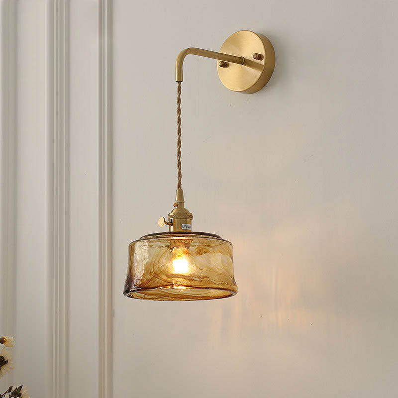 Modern Eclectic Amber Glass Geometric Jar Sconce