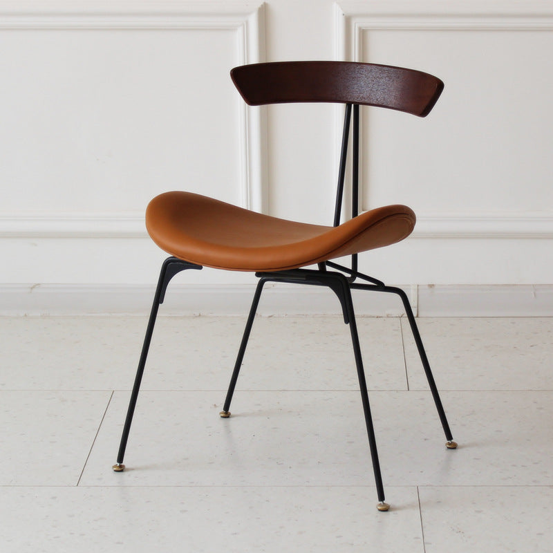Industrial Ant Arch Wood Leather Dining Chair — Orange - Fabric / Black