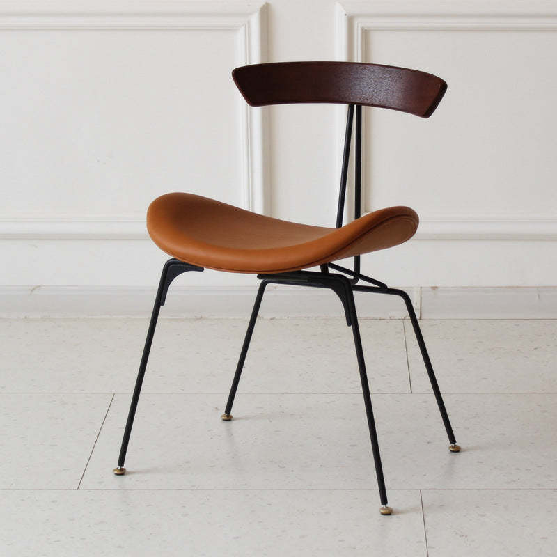 Industrial Ant Arch Wood Leather Dining Chair — Orange - Fabric / Black