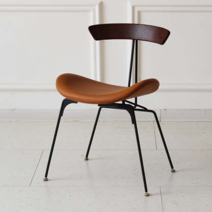 Industrial Ant Arch Wood Leather Dining Chair — Orange - Fabric / Black