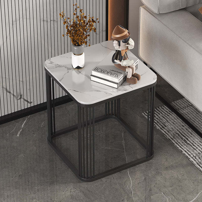 Minimalist Rock Slab Metal Coffee Table — White Gray + Gold Frame