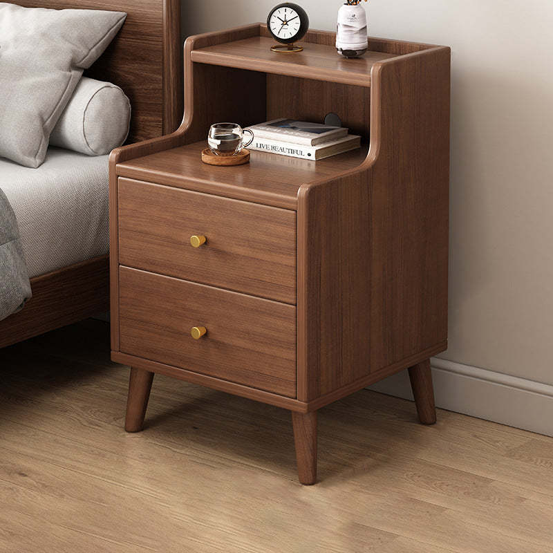 Chinese Wood Nightstand 2-Drawer Shelf