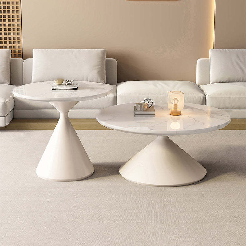 Minimalist Cone Wood Steel End Table — White