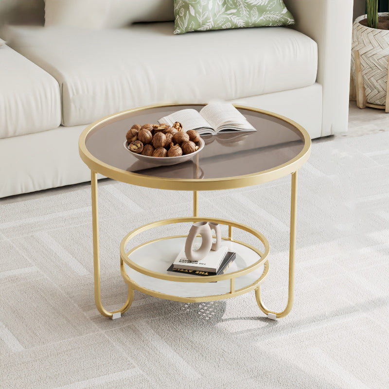 Modern Round Striped Glass Metal Coffee Table