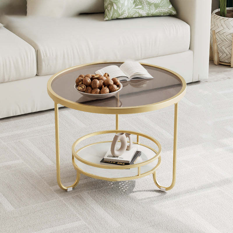 Modern Round Striped Glass Metal Coffee Table