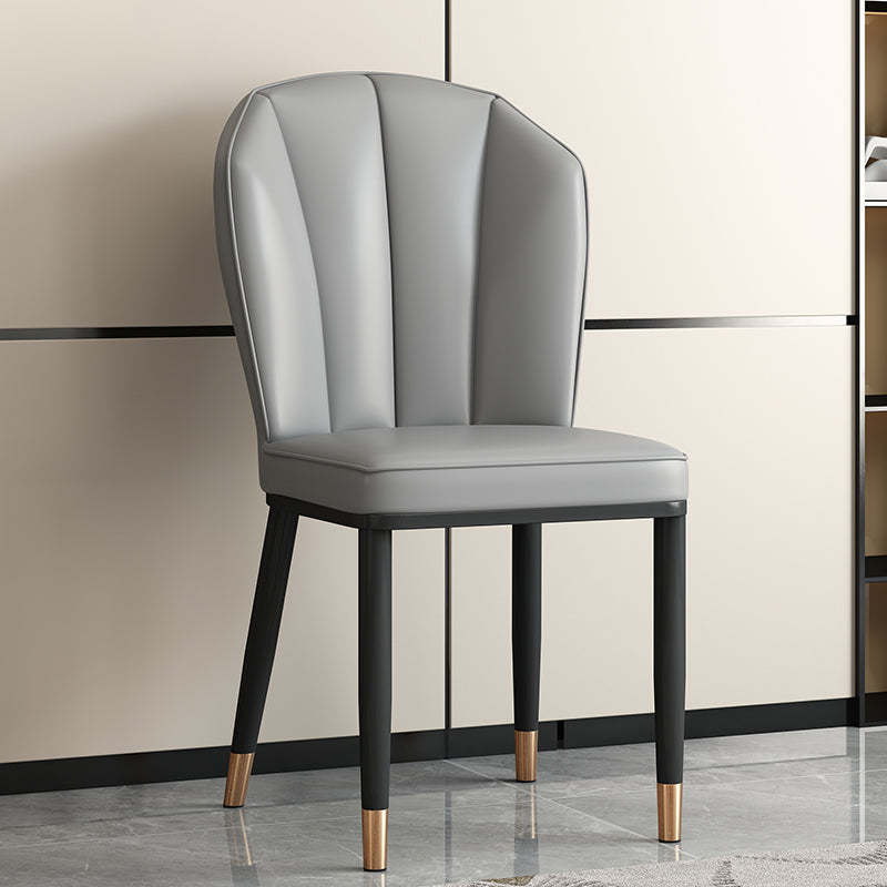 Modern Leather Steel Shell Dining Chair — Square Shape / Black / White