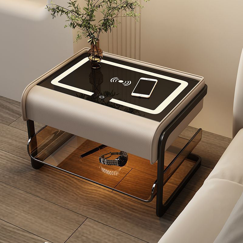 Smart Sensing Glass Wood 2-Tier Side Table