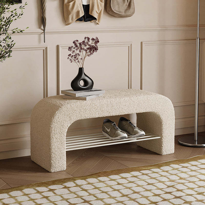 Minimalist Lambswool PU Leather Iron 1-Shelf Storage Bench
