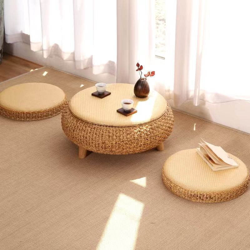 Japanese Oval Rattan Woven Wood Coffee Table