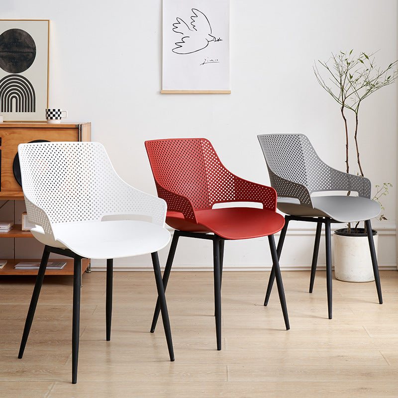 Minimalist Plastic Iron Dining Chair With Armrest — Gray