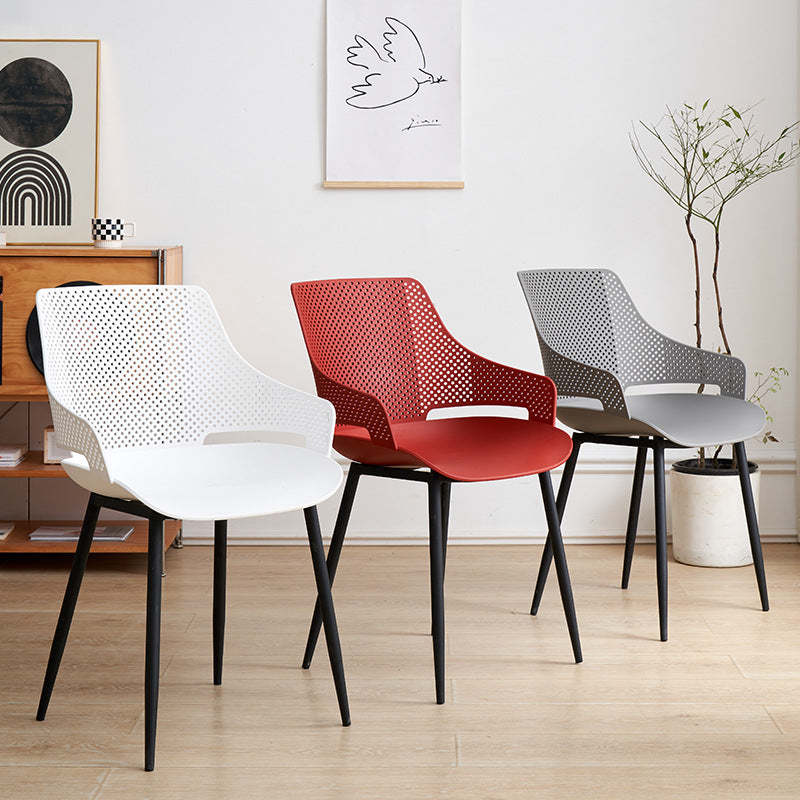 Minimalist Plastic Iron Dining Chair With Armrest — Gray