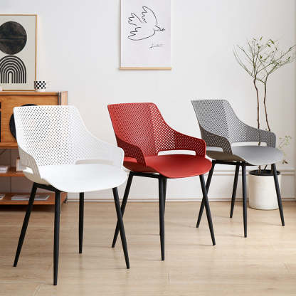 Minimalist Plastic Iron Dining Chair With Armrest — Gray