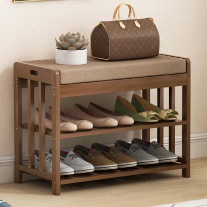 Minimalist Fabric Bamboo Rattan 2-Shelf Shoe Rack
